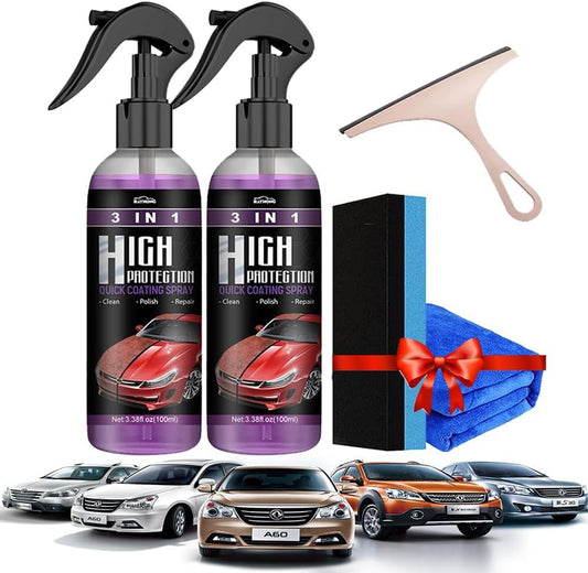 3 in 1 High Protection Quick Car Coating Spray, 2024 New Ceramic Car Coating Spray for Cars, Plastic Restorer for Cars (100Ml-2 Pack)