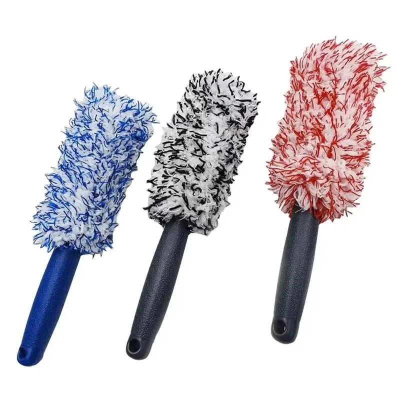 Colourful Shaggy Wheel Brush Microfiber Long Handle Tyre Brush Foamy Deep Cleaning Maintenance Tools Car Detailing Products