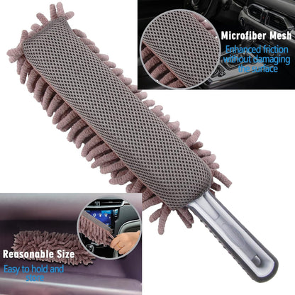 Car Duster Interior, Microfiber Car Wash Brush with Sponge, Cleaning Products for Car Screens, Car Leather, Exterior, Tire, Wheel, Detailing. Must-Have Accessories for Your Cleaning Kit. Gray