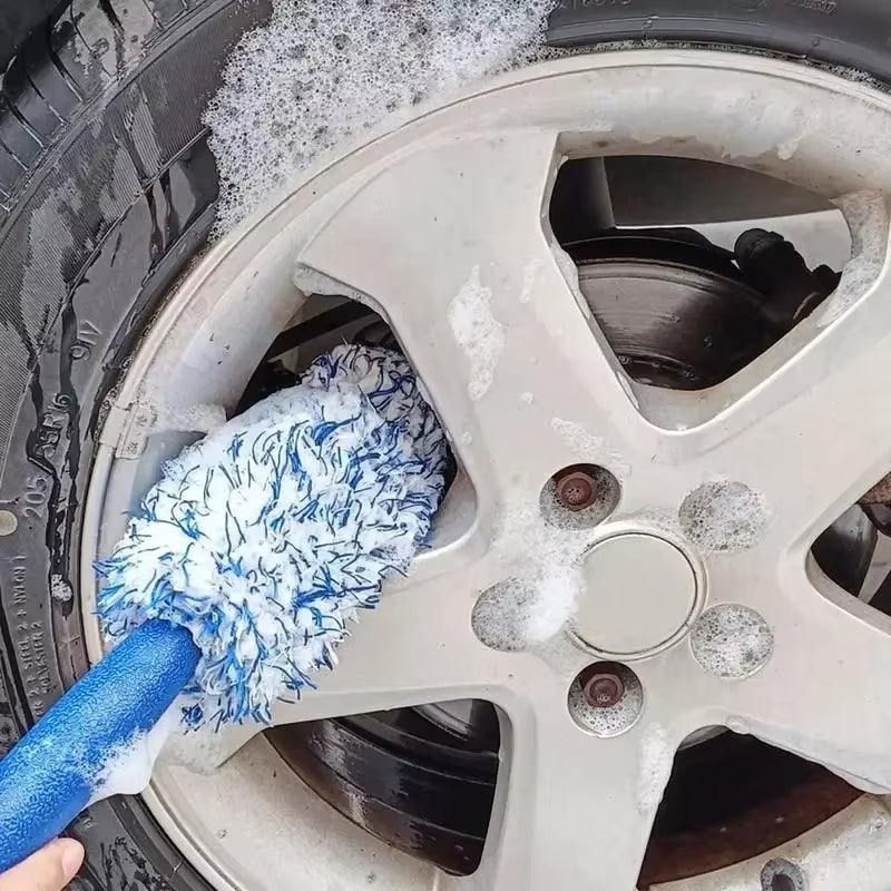 Colourful Shaggy Wheel Brush Microfiber Long Handle Tyre Brush Foamy Deep Cleaning Maintenance Tools Car Detailing Products