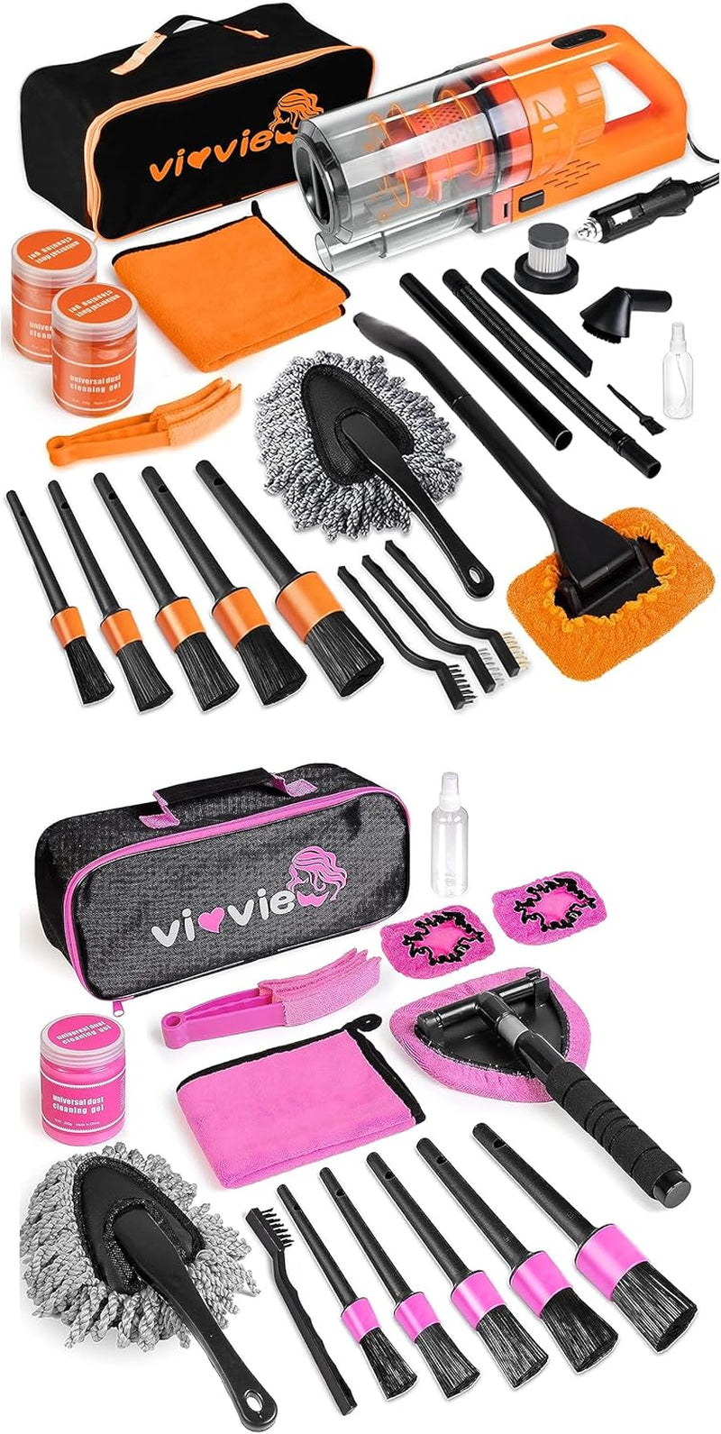 Ultimate Car Cleaning Kit, 17Pcs Car Interior Detailing Kit with High Power Car Vacuum Cleaner Pink Car Cleaning Kit, Car Detailing Kit Interior Cleaner