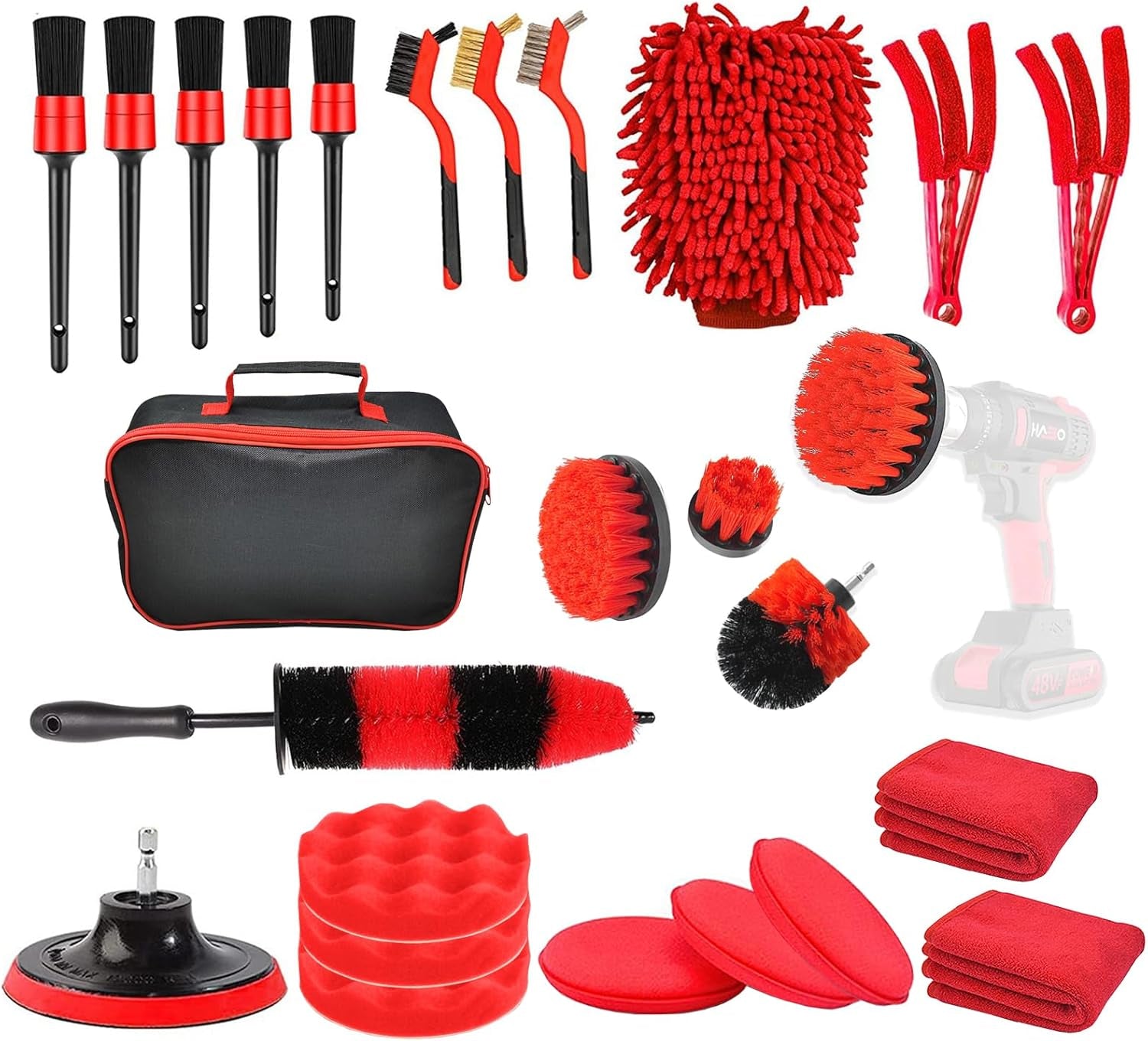 26 Pcs Car Detailing Kit, Car Detailing Brushes, Auto Detailing Drill Brush Set, Car Wash Kit, Professional Car Cleaning Tool with Soft-Bristled for Interior, Exterior, Wheels