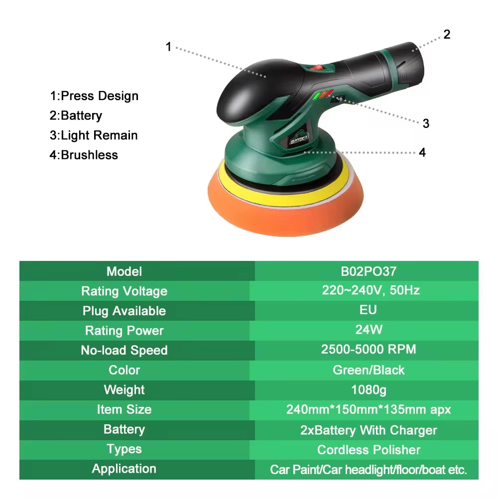 Cordless 12V Car Polisher Dual Action Wireless Car Polishing Machine Electric Polish Machines Adjustment Power Tools