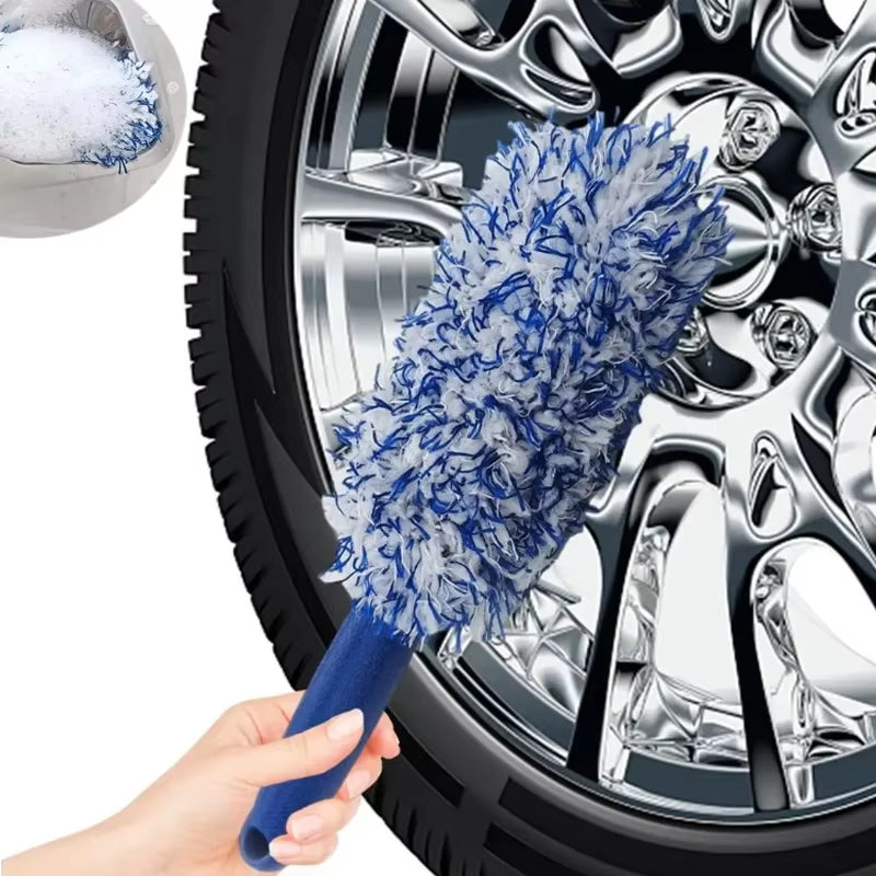 Colourful Shaggy Wheel Brush Microfiber Long Handle Tyre Brush Foamy Deep Cleaning Maintenance Tools Car Detailing Products