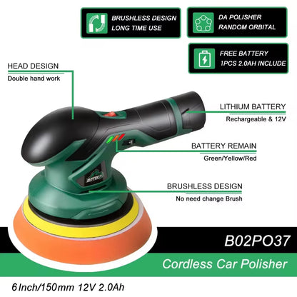 Cordless 12V Car Polisher Dual Action Wireless Car Polishing Machine Electric Polish Machines Adjustment Power Tools