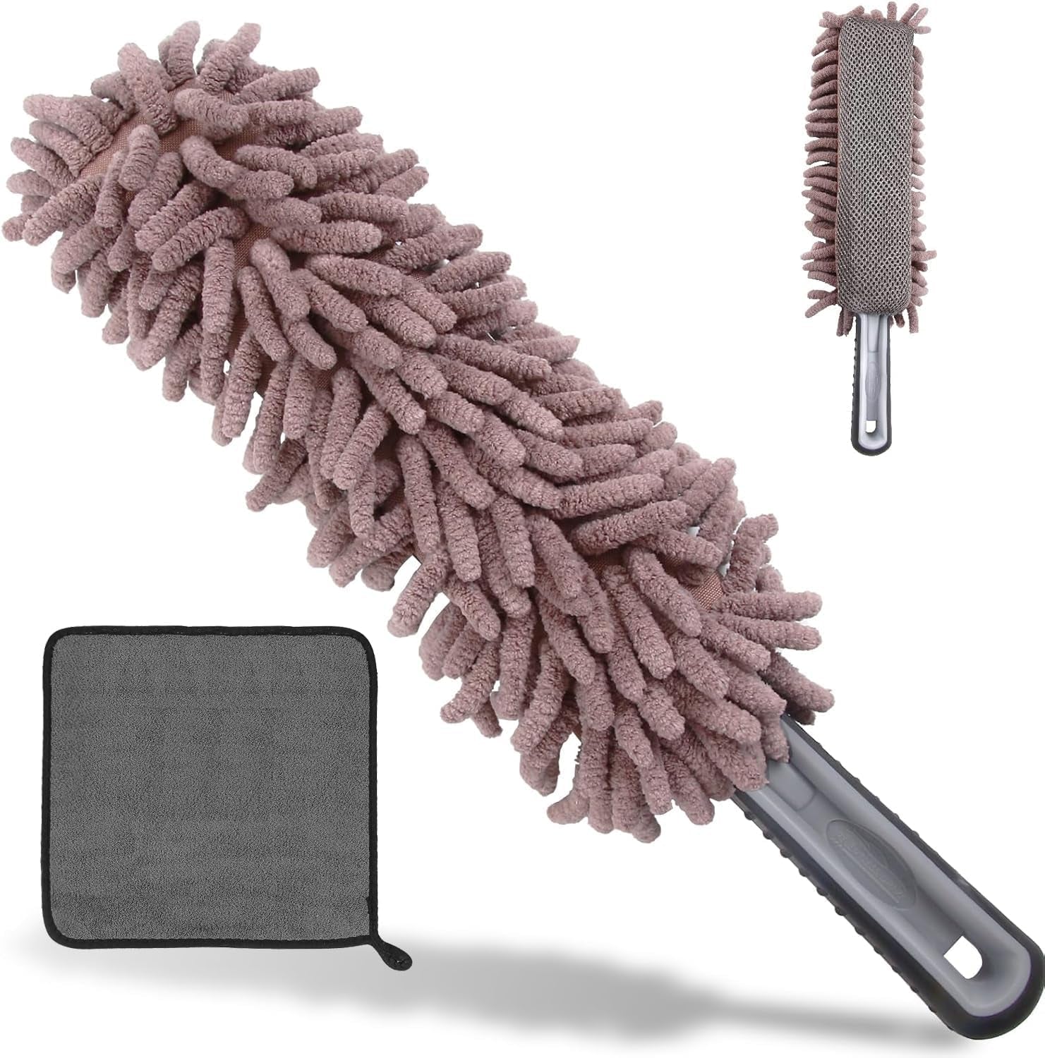 Car Duster Interior, Microfiber Car Wash Brush with Sponge, Cleaning Products for Car Screens, Car Leather, Exterior, Tire, Wheel, Detailing. Must-Have Accessories for Your Cleaning Kit. Gray