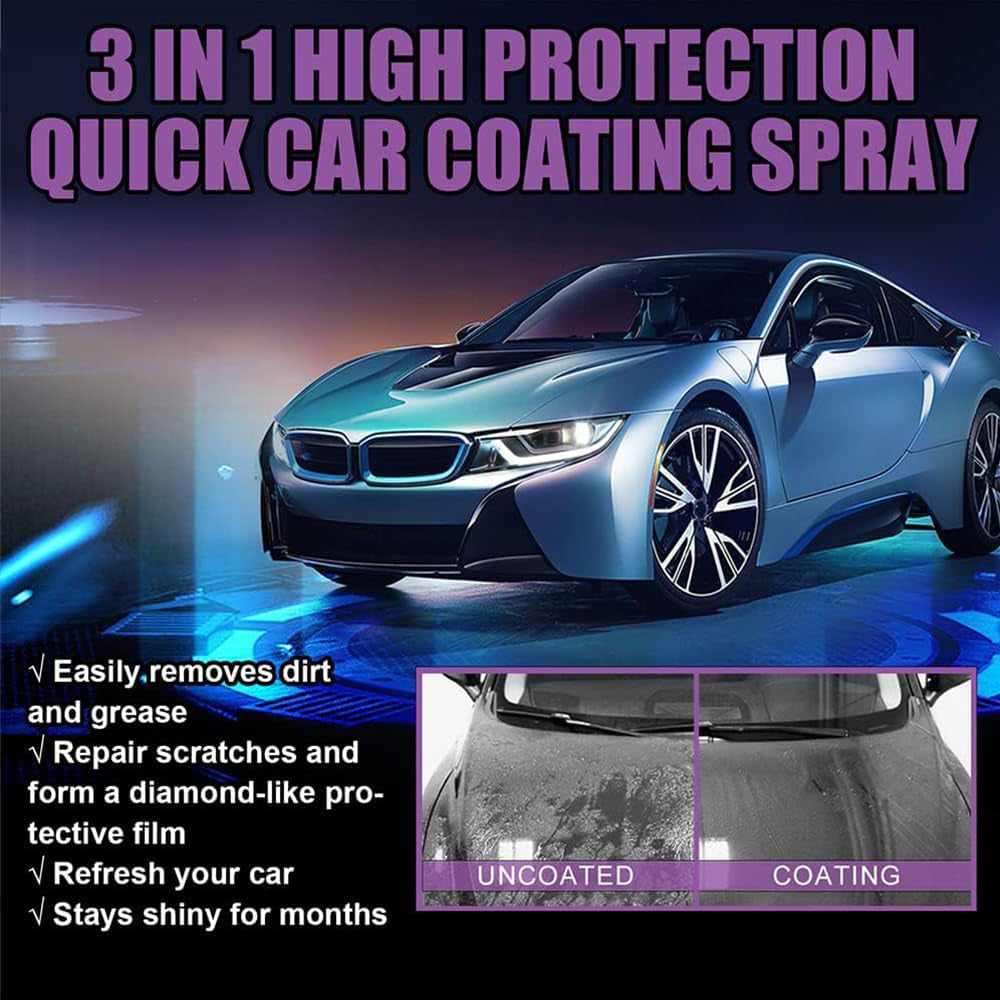 3 in 1 High Protection Quick Car Coating Spray, 2024 New Ceramic Car Coating Spray for Cars, Plastic Restorer for Cars (100Ml-2 Pack)