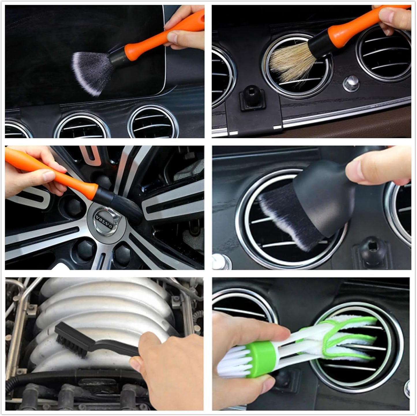 Car Detailing Brush Set, Soft Boar Hair Auto Cleaning Kit, Perfect for Automotive Duster,Wheels,Dashboard,Interior,Exterior,Leather,Air Vents,Engines