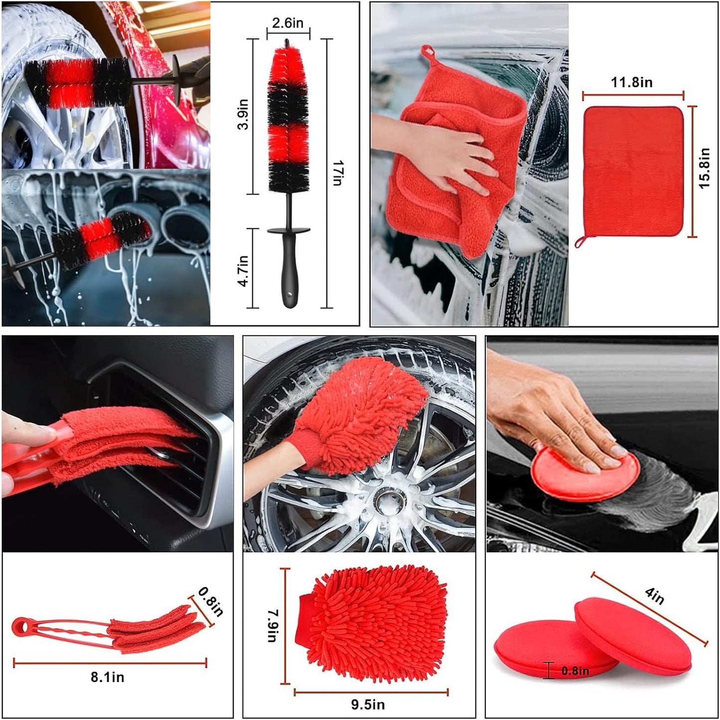 26 Pcs Car Detailing Kit, Car Detailing Brushes, Auto Detailing Drill Brush Set, Car Wash Kit, Professional Car Cleaning Tool with Soft-Bristled for Interior, Exterior, Wheels