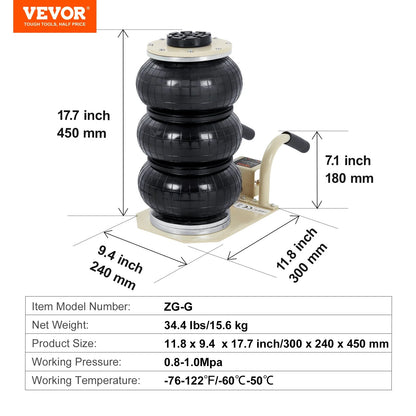 VEVOR Triple Bag Air Jack 3 Ton/6600 Lbs Pneumatic Jack for Car SUV Lifting