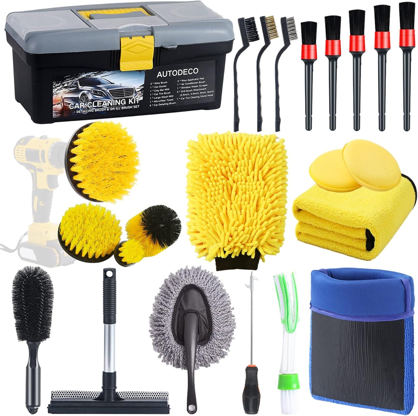 23Pcs Car Detailing Kit - Clay Mitt for Car Detailing, Car Detailing Brush Set, Drill Brush Set, Car Wash Cleaning Tools Kit for Interior Exterior Wheels