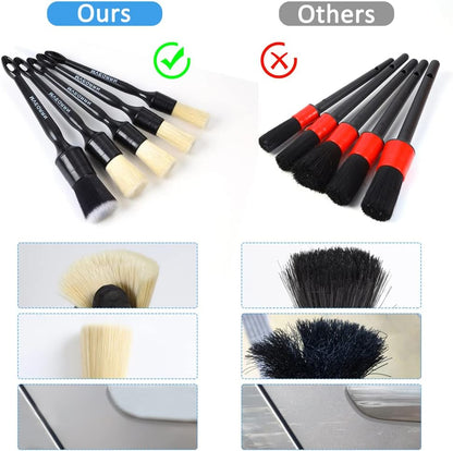 Boars Hair Ultra Soft Detailing Brushes Set, 4 Pcs Premium Natural Boars Bristles, 1 Pcs Duster Detail Brush for Cleaning Car Interior Dashboard Leather Seat